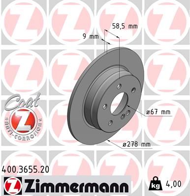 Диск тормозной задний ZIMMERMANN 400365520