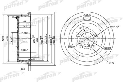 Барабан тормозной задний PATRON PDR1003