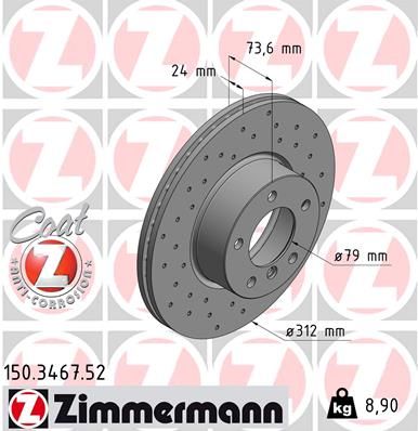 Диск тормозной передний перфорированный ZIMMERMANN 150346752