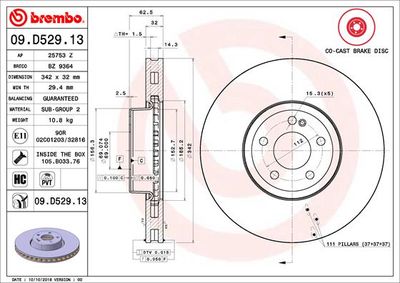 Диск тормозной передний BREMBO 09D52913