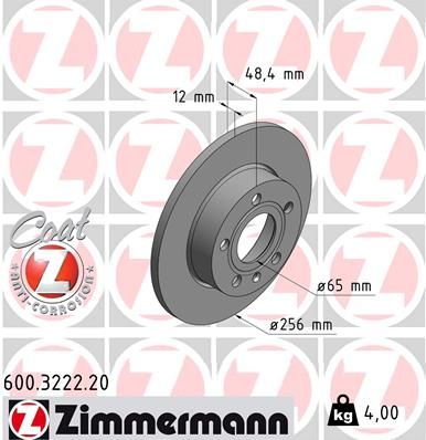 Диск тормозной задний ZIMMERMANN 600322220