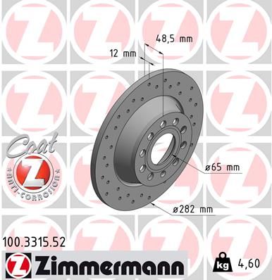 Диск тормозной задний ZIMMERMANN 100331552