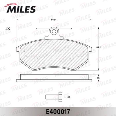 Колодки тормозные передние Miles E400017
