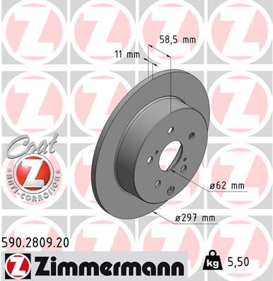 Диск тормозной задний ZIMMERMANN 590280920