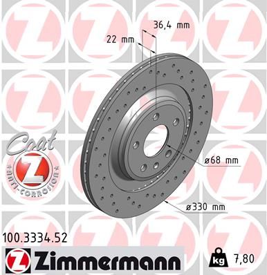 Диск тормозной с антикоррозионным покрытием ZIMMERMANN 100333452