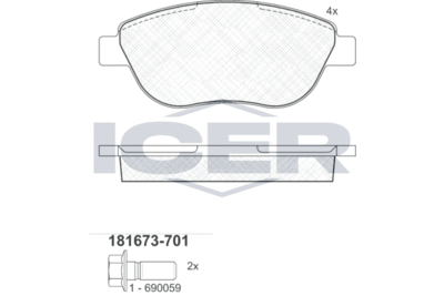 Колодки тормозные дисковые передние ICER 181673701