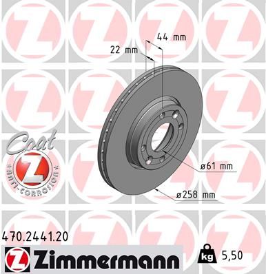 Диск тормозной передний вентилируемый ZIMMERMANN 470244120