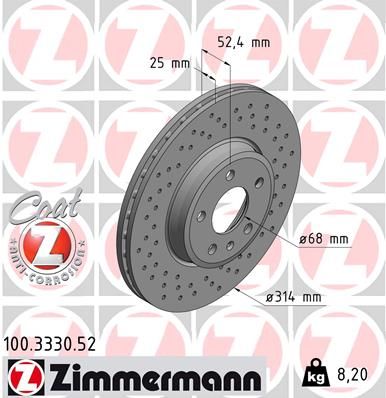 Диск тормозной передний вентилируемый ZIMMERMANN 100333052