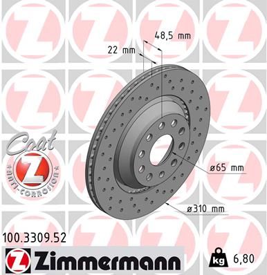 Диск тормозной задний ZIMMERMANN 100330952
