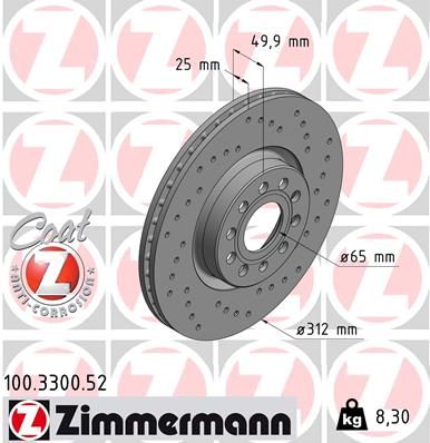 Диск тормозной передний ZIMMERMANN 100330052