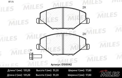 Колодки тормозные передние Miles E100042