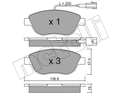 Комплект колодок для дискового тормоза METELLI 2203220