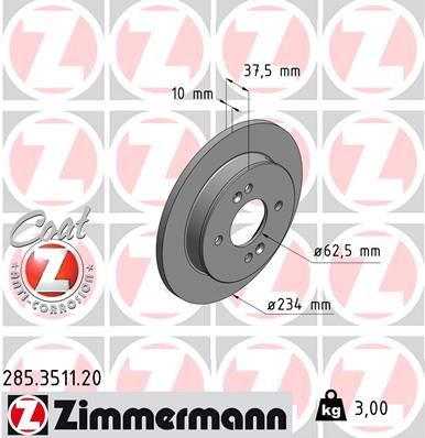 Диск тормозной задний ZIMMERMANN 285351120