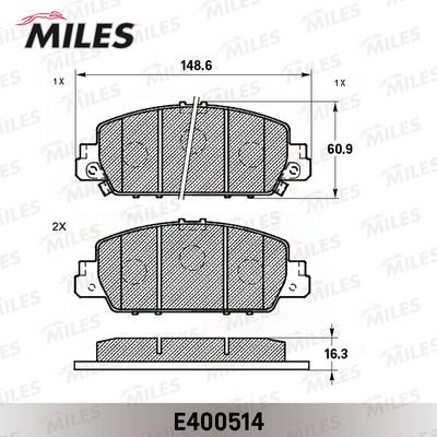 Колодки тормозные передние Miles E400514