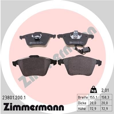Колодки тормозные дисковые передние ZIMMERMANN 238012001