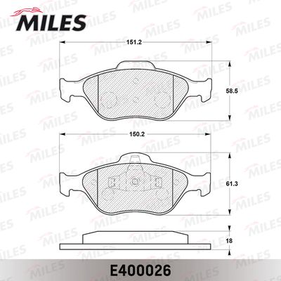 Колодки тормозные передние Miles E400026