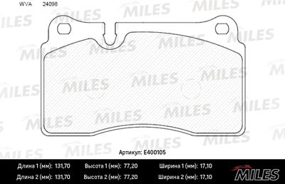 Колодки тормозные передние Miles E400105
