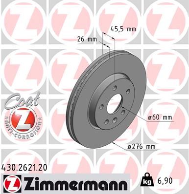 Диск тормозной передний вентилируемый ZIMMERMANN 430262120