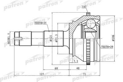 ШРУС внешний с кольцом АБС PATRON PCV1334