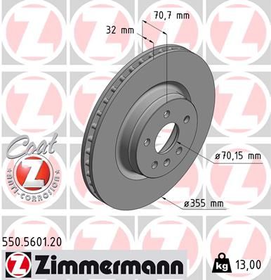 Диск тормозной передний вентилируемый ZIMMERMANN 550560120