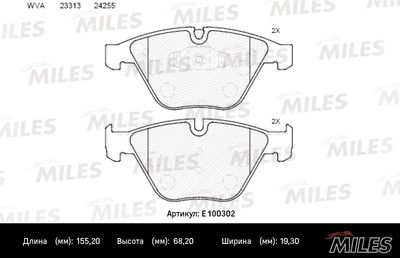 Колодки тормозные передние Miles E100302