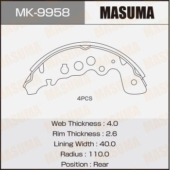 Колодки тормозные барабанные парковочные Masuma MK9958
