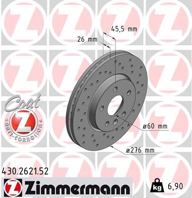 Диск тормозной передний вентилируемый ZIMMERMANN 430262152