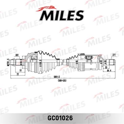 Привод в сборе передний левый Miles GC01026