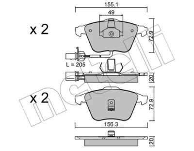 Комплект колодок для дискового тормоза METELLI 2205490