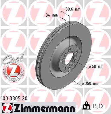 Диск тормозной передний ZIMMERMANN 100330520