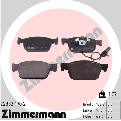 Колодки тормозные дисковые передние ZIMMERMANN 223831702