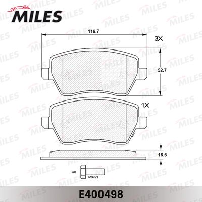 Колодки тормозные передние Miles E400498