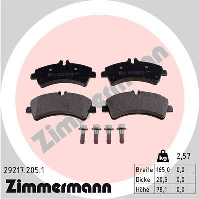 Колодки тормозные дисковые ZIMMERMANN 292172051