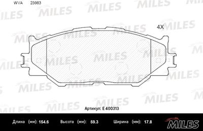Колодки тормозные передние Miles E400313