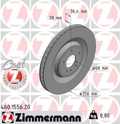 Диск тормозной задний ZIMMERMANN 460155620