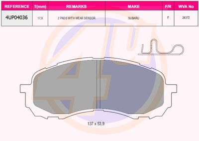 Колодки передние с датчиками 4U 4UP04036