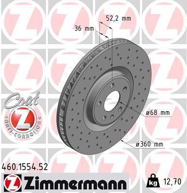 Диск тормозной передний перфорированный ZIMMERMANN 460155452