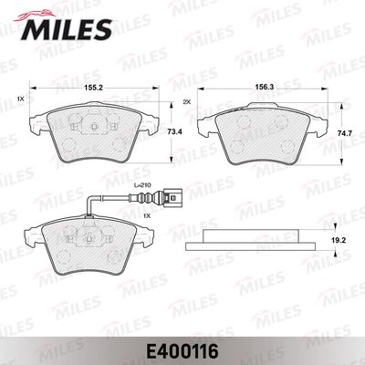 Колодки тормозные передние Miles E400116