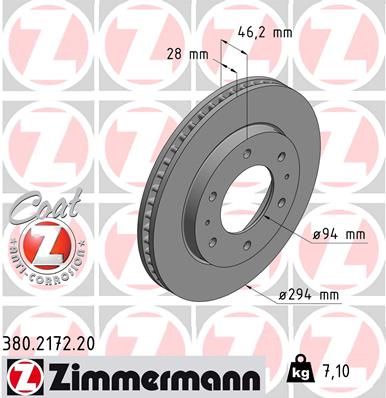 Диск тормозной передний вентилируемый ZIMMERMANN 380217220