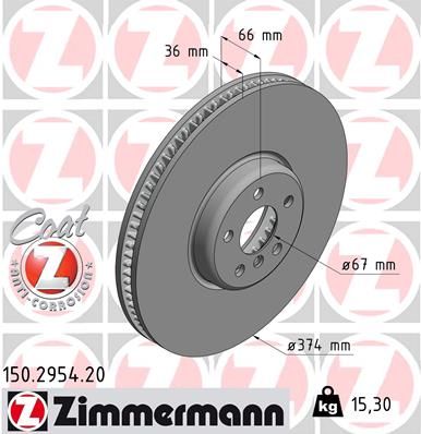Диск тормозной передний левый вентилируемый ZIMMERMANN 150295420