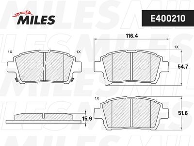 Колодки тормозные передние Miles E400210