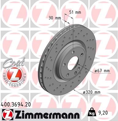 Диск тормозной ZIMMERMANN 400369420