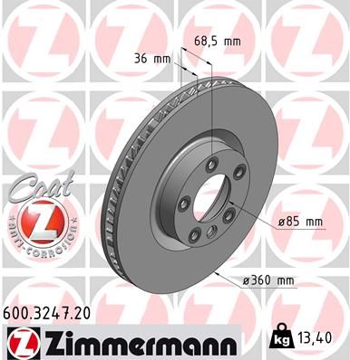 Диск тормозной передний левый ZIMMERMANN 600324720