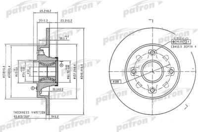 Диск тормозной задний с подшипником и кольцом АБС PATRON PBD7016