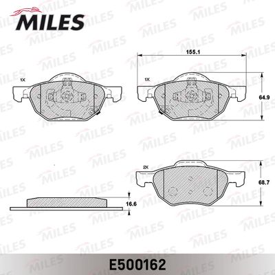 Колодки тормозные передние Miles E500162