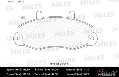 Колодки тормозные передние Miles E100415