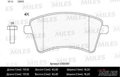 Колодки тормозные передние Miles E100491