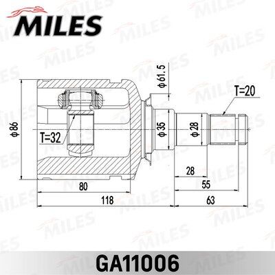 ШРУС внутренний левый Miles GA11006