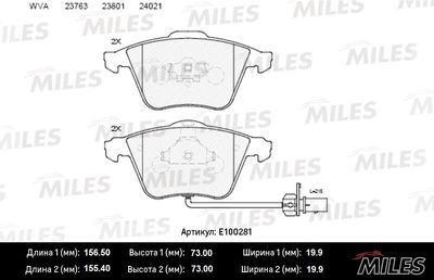 Колодки тормозные передние с датчиком Miles E100281