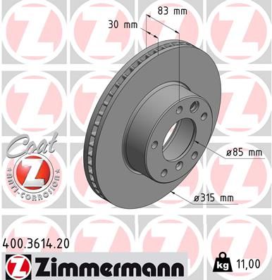 Диск тормозной передний вентилируемый ZIMMERMANN 400361420